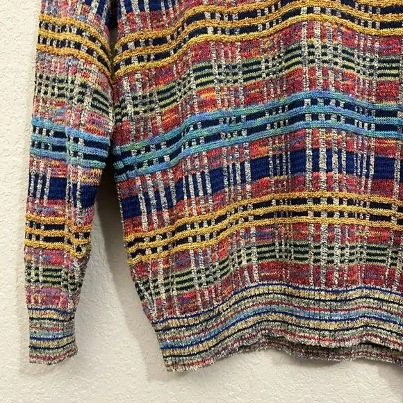 VINTAGE FIUME Long Slevee Multicolor Plaid Knit Pullover Sweater - Picture 5 of 10